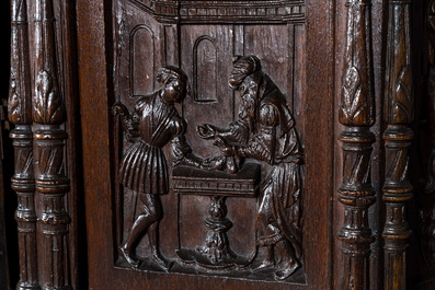 A carved oak wooden credenza, 17th C. with later elements