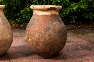 Two French partly glazed terracotta jars, one marked Antoine Rissy, 19/20th C.