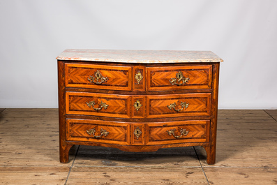 A veneered wooden commode with marble top, 19th C.