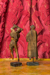 Deux figures d'un groupe de flagellation en bois polychrome et dor&eacute;, 16&egrave;me
