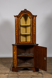 A Dutch mahogany and floral marquetry corner cabinet, 19th C.