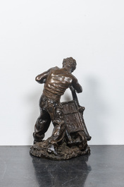 Jules A. Grosjean (?-1906): Miner with wheelbarrow, patinated bronze