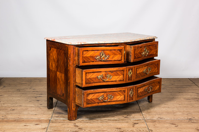 A veneered wooden commode with marble top, 19th C.