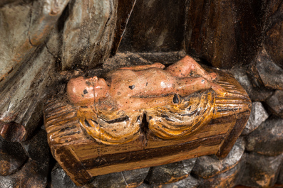 A polychromed oak group depicting the adoration of the shepherds, 19th C.