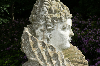 A pair of impressive composite stone busts of a couple of 17th C. royals, 20th C.