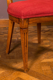 Six Swedish wooden Louis XVI-style chairs with red upholstery, 19th C.