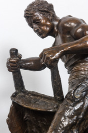 Jules A. Grosjean (?-1906): Miner with wheelbarrow, patinated bronze