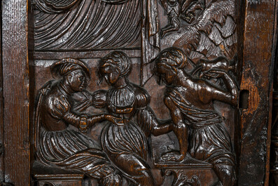 A carved oak wooden credenza, 17th C. with later elements