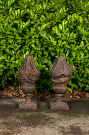 A pair of cast iron flambeaux vases, 1st half 20th C.