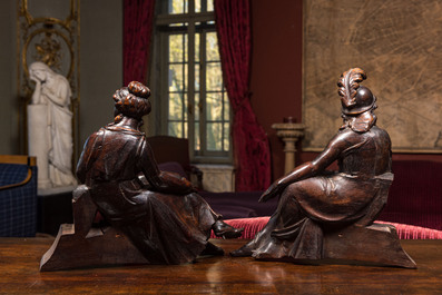 A pair of walnut sculptures of Greek goddesses, 18th C.