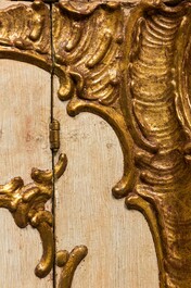 A patinated and gilt Louis XV corner cupboard with faux marble top, 18th C.
