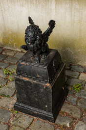A black patinated cast iron garden ornament with a winged lion of Saint Marcus, 2nd half 19th C.
