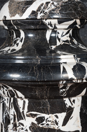 A pair of large black and white 'Grand Antique' marble vases and covers, probably Italy, 19/20th C.