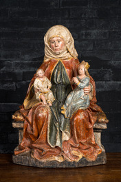 Sainte Anne trinitaire en tilleul sculpt&eacute; et polychrom&eacute;, Atelier du Ma&icirc;tre de Rabenden, Allemagne du Sud, 1er quart du 16&egrave;me