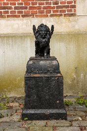 A black patinated cast iron garden ornament with a winged lion of Saint Marcus, 2nd half 19th C.