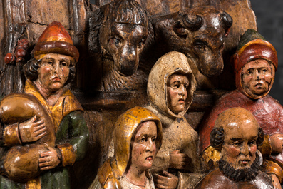 A polychromed oak group depicting the adoration of the shepherds, 19th C.