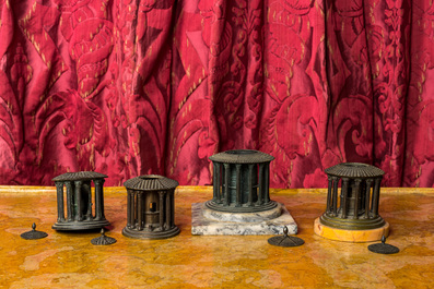 Four patinated bronze 'Grand Tour' Temple of Vesta-shaped inkwells, Italy, 19th C.