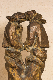 Europese school: Het liefhebbende koppel, gepatineerd brons, 20e eeuw