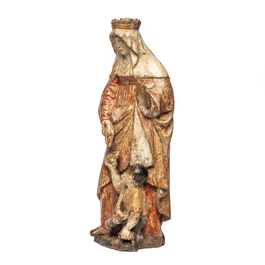 Een polychrome houten sculptuur van Elisabeth van Th&uuml;ringen of Elisabeth van Hongarije, late 16e eeuw