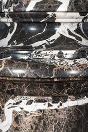 A pair of large black and white 'Grand Antique' marble vases and covers, probably Italy, 19/20th C.