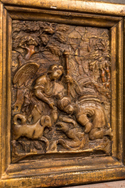 A partly gilt Mechelen alabaster relief depicting Tobias and the angel, studio Tobias Tissenaeken, ca. 1600