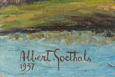 Albert Goethals (1885-1973): Vier indrukwekkende Tiroler gletsjerzichten, olie op doek, gedateerd 1937