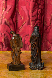 Two wood sculptures of Mary on a crescent moon and John the Baptist, 17/18th C.