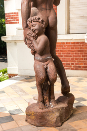 A large cast iron sculpture of two Bacchantes, 20th C.
