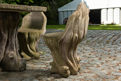 A concrete garden set in the shape of tree trunks, 20th C.