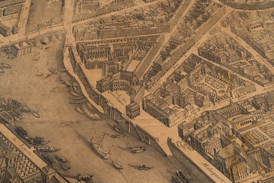 Michel Etienne Turgot (1690-1751): Plan de Paris, gravure sur papier, mont&eacute; sur ch&acirc;ssis en bois, ca. 1739