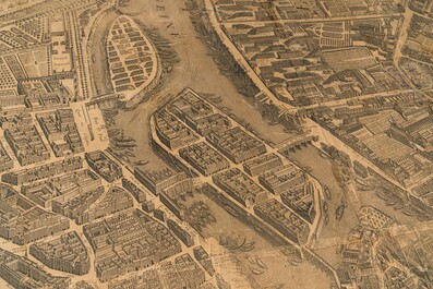 Michel Etienne Turgot (1690-1751): Plan van Parijs, gegraveerd op papier, op houten drager gemonteerd, ca. 1739