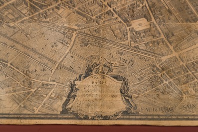 Michel Etienne Turgot (1690-1751): Plan de Paris, gravure sur papier, mont&eacute; sur ch&acirc;ssis en bois, ca. 1739
