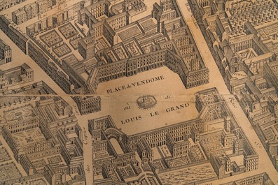 Michel Etienne Turgot (1690-1751): Plan de Paris, gravure sur papier, mont&eacute; sur ch&acirc;ssis en bois, ca. 1739