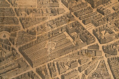 Michel Etienne Turgot (1690-1751): Plan de Paris, gravure sur papier, mont&eacute; sur ch&acirc;ssis en bois, ca. 1739