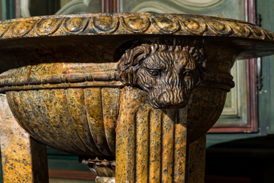 A pair of impressive French grey and yellow marble planters in Roman style, 19th C.