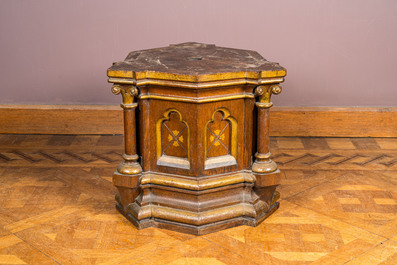 A pair of partly gilt wooden Gothic Revival stands, 19th C.