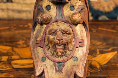 A polychrome wooden support in the shape of a kneeling soldier, 18/19th C.