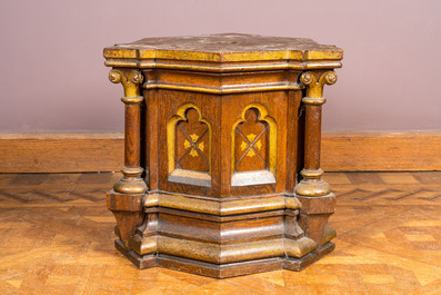 A pair of partly gilt wooden Gothic Revival stands, 19th C.