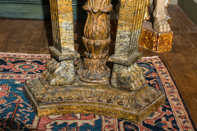 A pair of impressive French grey and yellow marble planters in Roman style, 19th C.