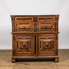 A partly ebonised oak buffet, 17th C. with later elements