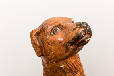 Mod&egrave;le de chien en bois polychrome, 19&egrave;me