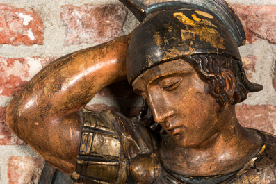 A pair of polychrome wooden sculptures of Roman soldiers, 18th C.