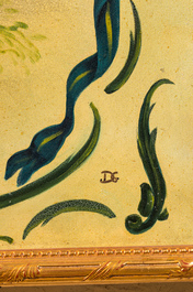 Four large painted canvases with chinoiserie scenes of playing boys, 20th C.