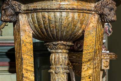 A pair of impressive French grey and yellow marble planters in Roman style, 19th C.