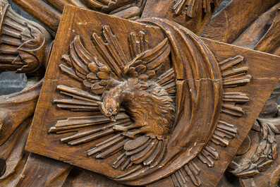 A pair of oak reliefs with Christian symbolism, 18th C.