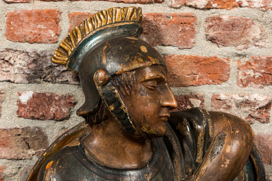 A pair of polychrome wooden sculptures of Roman soldiers, 18th C.