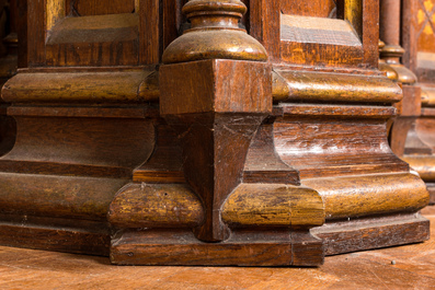 A pair of partly gilt wooden Gothic Revival stands, 19th C.