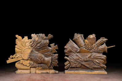 A pair of oak reliefs with Christian symbolism, 18th C.