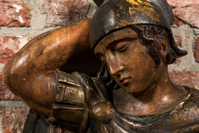 A pair of polychrome wooden sculptures of Roman soldiers, 18th C.