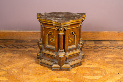 A pair of partly gilt wooden Gothic Revival stands, 19th C.